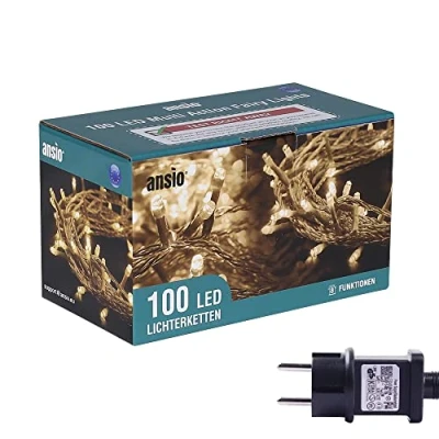 Immagine di ANSIO® Luci Natale Esterno 10m 100 LED Albero di Natalizie Luminose Bianco Caldo da Esterno/Interno Ideale per Mantello, Balcone Lucine Luminoso Cavo Trasparente