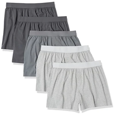 Immagine di Amazon Essentials Boxer Corti in Jersey di Cotone (Disponibili nelle Taglie Big &amp; Tall) Uomo, Pacco da 5, Grigio Puntinato/Charcoal Mix, L