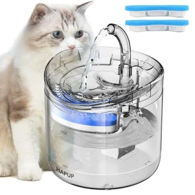 Immagine di HAPUP Fontanella per Gatti Fontana Dispenser Acqua Automatico Trasparente 1,8 L con 2 Modalità di Lavoro Filtri Riutilizzabili 1 Pompa USB Silenziosa
