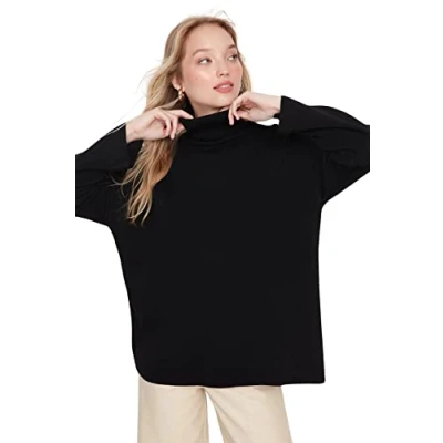 Immagine di Trendyol Turtleneck Plain Oversize Sweater Maglia di Tuta, Nero, L Donna
