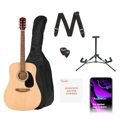 Immagine di Fender Alternative Series Dreadnought, Kit chitarra acustica , per Principianti, con garanzia di 2 anni, include Custodia imbottita, Supporto chitarra, Cinghia e altro ancora, Naturale