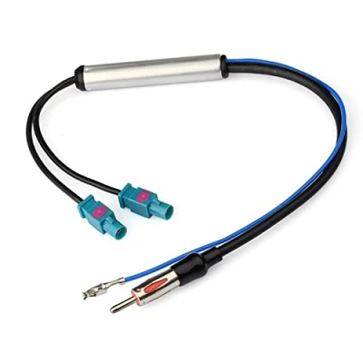 Immagine di Bingfu Amplificatore Segnale per Antenna Autoradio FM AM, Adattatore Convertitore da Doppio Fakra a Presa DIN Ricevitore Veicolo Auto Audio Radio Stereo unità Principale