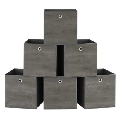 Immagine di SONGMICS Scatole Portaoggetti, Set di 6 Contenitori con Manico, in Tessuto Oxford e Non Tessuto, 33 x cm, per Scaffali a Cubo, Pieghevoli, Grigio Nebbia RFB133G01