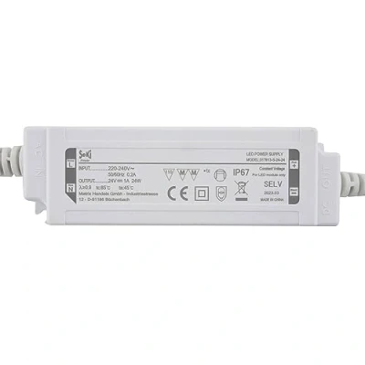 Immagine di SeKi Driver LED 24 V DC W 1,0 A tensione costante; trasformatore impermeabile IP67, alimentatore, trasformatore, alimentatore di commutazione; nessun carico minimo, rumore/LED sfarfallio,