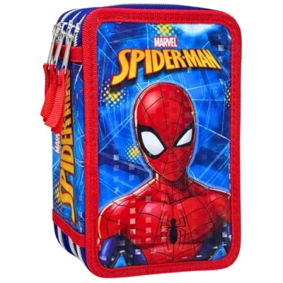 Immagine di Clondo Astuccio 3D 3 Scomparti Bambini, Per Spiderman Fan A, Triplo Riempito, 44 Accessori Scuola Elementare, Zip, 20cm, Riga, Pastelli, Pennarelli