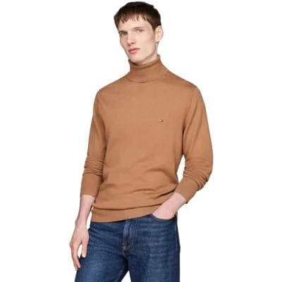 Immagine di Tommy Hilfiger Pullover Uomo Cashmere Roll Neck Collo Alto, Beige (Safari Canvas), M