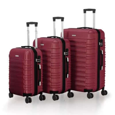 Immagine di Juskys Set valigie rigide 3 pezzi ABS con ruote girevoli, lucchetto a codice e manico telescopico trolley da viaggio colore rosso