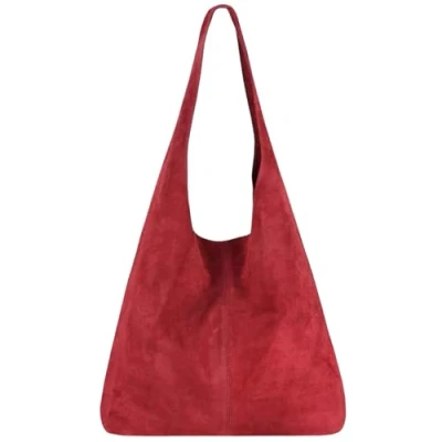 Immagine di Modarno borsa a tracolla da donna in pelle scamosciata pochette, tracolla, shopper, donna, vera (Rosso Scuro)