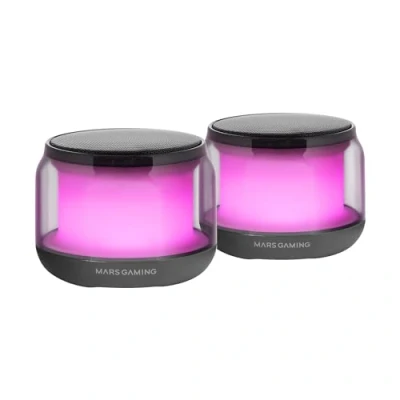 Immagine di MARSGAMING MS AURA, Altoparlanti Bluetooth 5.3, Chipset DSP 15W, Illuminazione RGB con Design ClearView 360º, Compatti Scatola di Controllo del Volume e RGB, Ingresso AUX IN, Nero