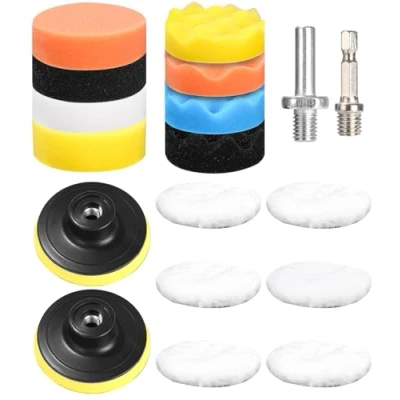 Immagine di 18 Pezzi 80mm Pad Kit di Lucidatura Spugna,Kit Lucidatrici Auto,con Adattatore per Trapano e Cuscinetti Ceretta in Lana,Set Tamponi Auto,Lucidatrice
