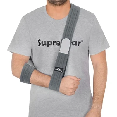 Immagine di supregear Fascia di Supporto per Braccio, Supporti reggibraccio Immobilizzatore Braccio a Tracolla Regolabile Leggero Comodo Traspirante Medica da Spalla Feriti Arm/Hand/Gomito (Grigio Scuro)