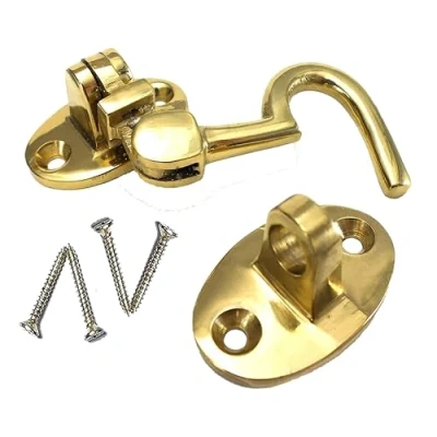 Immagine di gancio per cabina in ottone da 2 pollici con e occhiello silenzioso porta viti, capannone, varie finiture, confezione 1.