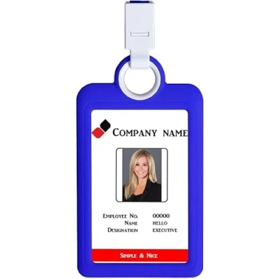Immagine di porta badge verticale con cordino in silicone, resistente, per biglietti da visita, ufficio, colore: blu scuro