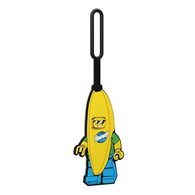 Immagine di Lego 53057 Targhetta in silicone per bagagli, valigia, zaino, borsa estiva da spiaggia, motivo: Banana Guy, superficie scrivibile sul retro identificazione, misure circa 16,5 cm