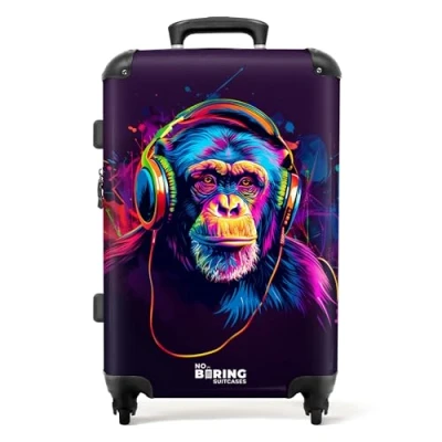 Immagine di NoBoringSuitcases.com Valigia Bambini, Grande, Trolley Per Serratura TSA, Bambini da Viaggio, Grande 23 kg (67 cm 72 L) (Scimpanzé Neon viola)