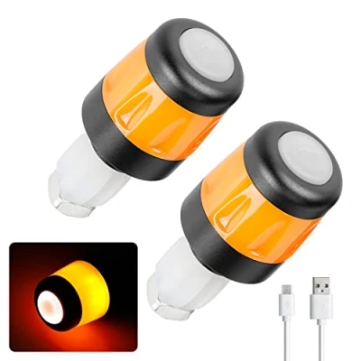 Immagine di MotuTech LED lampade da Manubrio indicatori lampeggianti ricaricabile maniglia tappi per Xiaomi MI 3 / Pro 2 M365 Segway Ninebot Max G30 Scooter Velo (nero arancione)