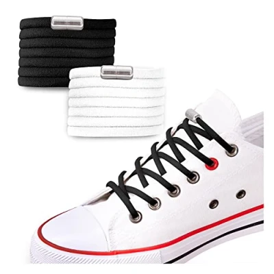 Immagine di SULPO Lacci scarpe elastici con chiusura rapida in metallo senza legatura rotondi silicone nodo per adulti e bambini Stringhe elastiche