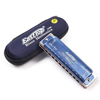Immagine di Blues Harmonica, Armonica Diatonica 10 fori 20 toni Db Key Harmonica Arpa Pianoforte Tono Con Guscio Blu, Strumento per Adulti, Principianti, Professionisti, Studenti e Bambini