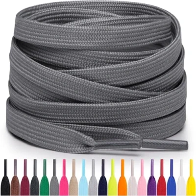 Immagine di Miscly Lacci Piatti per Scarpe Sportive, Disponibili in Varie Lunghezze e Colori (Grigio, 183 cm)