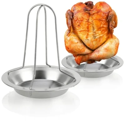 Immagine di com four® 2X BBQ Chicken Roaster per Un Pollo alla griglia Perfetto, Supporto pollame Cucinare arrosto e da Carne, Vassoio raccogli Grasso (2 Pezzi Grigliata di Pollo)