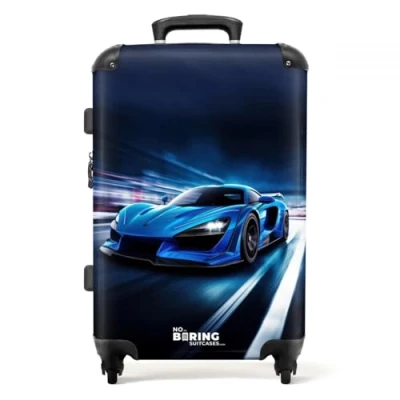 Immagine di NoBoringSuitcases.com Valigia Bambini, Grande, Trolley Bambino, Per Serratura TSA, Bambino da Viaggio, Grande 23 kg (67 cm 72 L), (Auto Blu Autostrada)