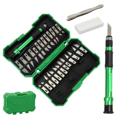 Immagine di Wiseom 29 Pezzi Coltelli di Precisione, Coltello a Bisturi Premium Set da Intaglio Artistici Precisione per Hobby Taglierino Scultura Mestiere Fai Te(Verde)