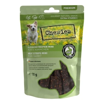 Immagine di Mini striscia di Carne per cani in 100% coniglio 70 g Snack piccola taglia Strisce da masticare ipoallergeniche e senza cereali essiccata dal