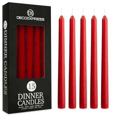 Immagine di Candele Lunghe Bianche e Colorate Pacco da 6/10/15/50 8 Ore Lunga Durata per Candelabro Eleganti Cena Festività (Rosso 15)