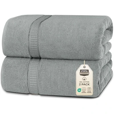 Immagine di Utopia Towels Confezione da 2 Asciugamani Di Lusso Jumbo (90 x 180 CM) 100% Cotone Filato Ad Anelli, Altamente Assorbente, Morbido e Asciugatura Rapida(Grigio freddo)