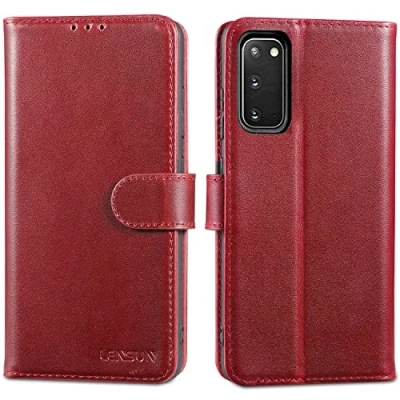Immagine di Lensun Custodia per Samsung Galaxy S20, Cover in Vera Pelle [RFID Blocking] Libro con Portafoglio Chiusura Magnetico Flip Custodie Cuoio S20 5G Vino rosso