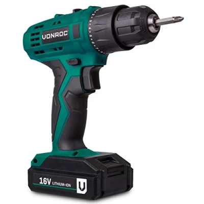 Immagine di VONROC Trapano avvitatore a batteria 16V. Include una da 1.5Ah, caricatore rapido, 2 punte e custodia