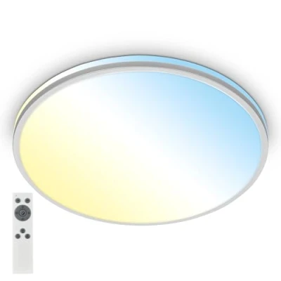 Immagine di BRILONER lampada da soffitto a LED con telecomando, bianco caldo freddo, dimmerabile, LED, plafoniera 49 x 9,5 cm, cromo opaco