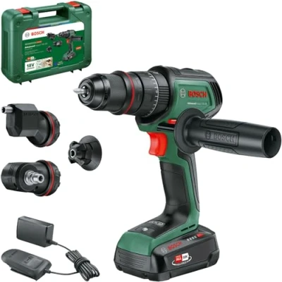 Immagine di Bosch trapano battente avvitatore batteria AdvancedImpact 18V 80 QuickSnap (18V; brushless; 82Nm; testa ad angolo/eccentrica e portabit magnetico; batt. + caricabatt.) Amazon