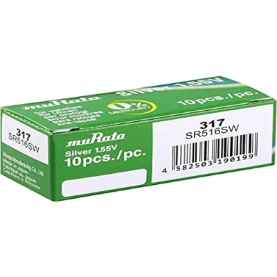 Immagine di Murata SR516SW PBWW Batteria a bottone 317, ossido d&#039;argento, 11,5 mAh, 1,55 V, 10 pezzi