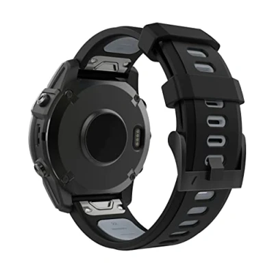 Immagine di MoKo Cinturino Compatibile con Garmin Fenix 7/7 Pro/6/6 Pro/5/5 Plus/Instinct Solar/Instinct 2/Forerunner 965/955, Quick Fit 22mm di Ricambio in Silicone Morbido Bicolore, Nero/Grigio