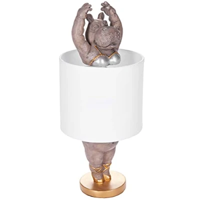 Immagine di Brubaker Lampada da Tavolo o Comodino Hippo Ballerina con Base in Ceramica e Paralume Tessuto Altezza 43 cm, Bianco Grigio
