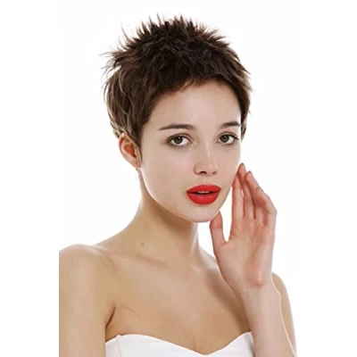 Immagine di WIG ME UP M276 HH 8 Parrrucca Capelli veri Donna Uomo Corta Sfilacciata Pixie cut Anni 80 Spazzola Micro frangetta Castano