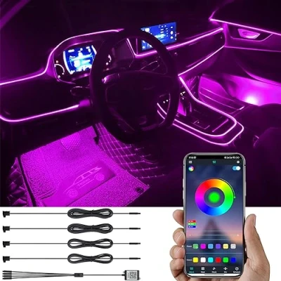 Immagine di TABEN Kit di Illuminazione Ambientale per Auto 5m Fibra Ottica 64 Colori Controllo APP USB Luce Atmosfera Auto, Fai da Te 16 Milioni RGB Sincronizzazione Musicale Interni