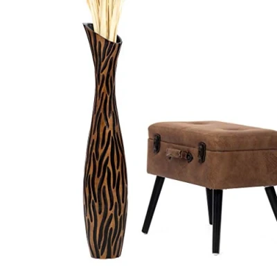 Immagine di Leewadee Grande Vaso Da Terra: Alto Stile Boho In Legno Di Mango Per Rami Pampa, 90 cm, Nero Marrone