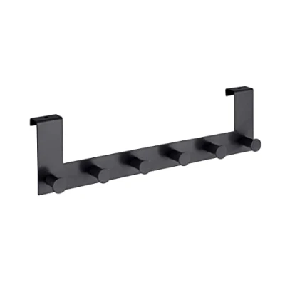 Immagine di WENKO Appendiabiti da parete Celano, con 6 ganci in metallo laccato per porte fino a 2 cm, di alta qualità, 39 x 11 5,5 colore: nero