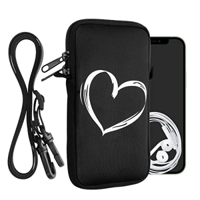 Immagine di kwmobile Custodia in Neoprene con Zip per Smartphone Portacellulare a Tracolla Porta Cellulare da Collo Universale Cover Borsa Telefono Cuore