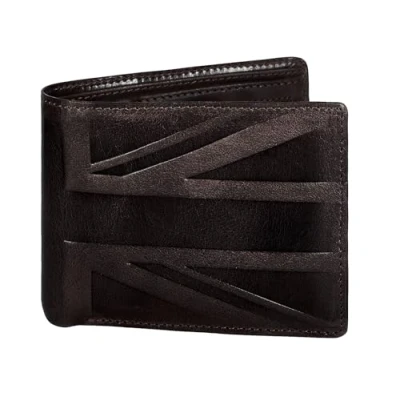 Immagine di Hudson &amp; James Designer London Portafoglio da uomo in vera pelle invecchiata con tasca portamonete cerniera, porta carte di credito, borsa a due ante bandiera del Regno Unito, Brown Crunch,