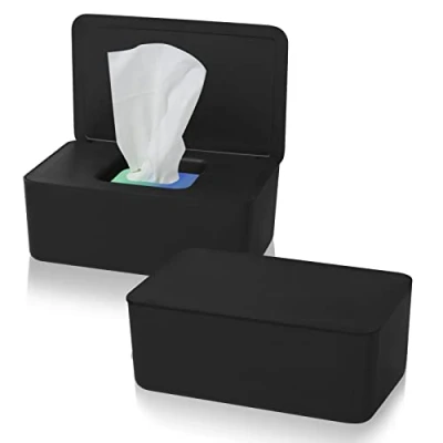 Immagine di 2 Pezzi Porta Scatola per Salviette, Salviette Umidificate con Coperchio Umidificate, Contenitori Salviettine Fazzoletti Casa, Ufficio Nero