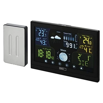 Immagine di EMOS E6018 Stazione meteorologica radio con sensore esterno e display touchscreen a colori + alimentatore, 13 funzioni: termometro, igrometro, barometro, previsioni meteo, orologio radiocontrollato
