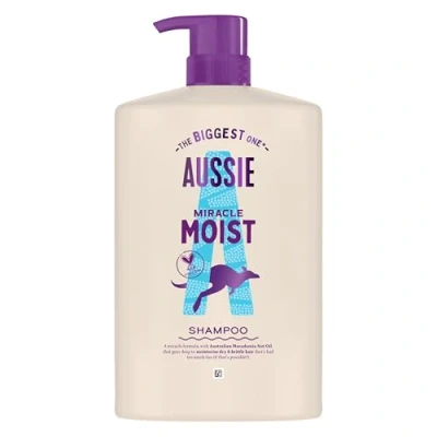 Immagine di Aussie Miracle Moist Shampoo Idratante 1000ml, Formula per Rivitalizzare e Riparare Capelli Fragili Secchi, Con Olio di Noci Macadamia Australiane, Cruelty Free