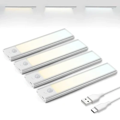 Immagine di Brendz Luce Armadio LED con Sensore di Movimento, 4 x 20 cm, 3 Temperature Colore, Dimmerabile, Magnetica Ricaricabile Led, Notturna, Lampada per Armadio, Argento