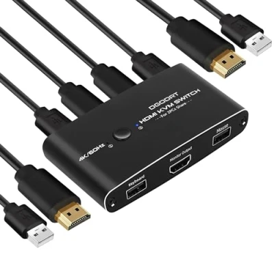 Immagine di 4K@60Hz HDMI KVM Switch 2 Porte, USB e Commutatore per computer 1 monitor Condividere Mouse, Tastiera, include Cavi