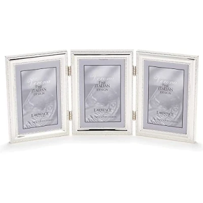 Immagine di Lawrence Frames Cornice portafoto in metallo con tripla cerniera (verticale) perline delicate, 10 x 15 cm
