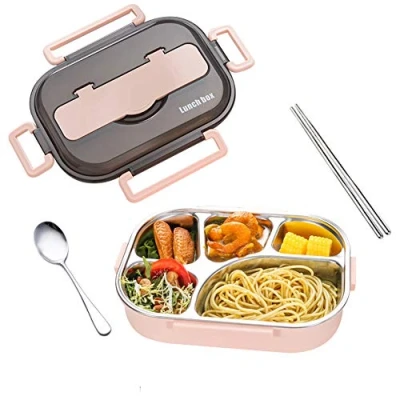 Immagine di amropi Scatole Bento Lunch Box Acciaio Inossidabile Contenitori 2/3/4/5 Scomparto Dispensa con Bastoncini e Cucchiaio (Rosa, 5 Scomparto)