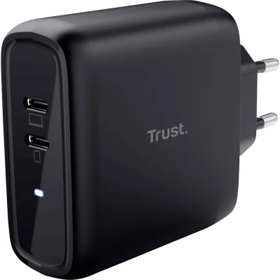 Immagine di Trust Maxo Caricatore USB C 65W, Alimentatore x2, 75% Materiali Riciclati, Rapido Adattatore di Alimentazione per iPhone iPad Samsung Galaxy Smartphone Tablet Nero